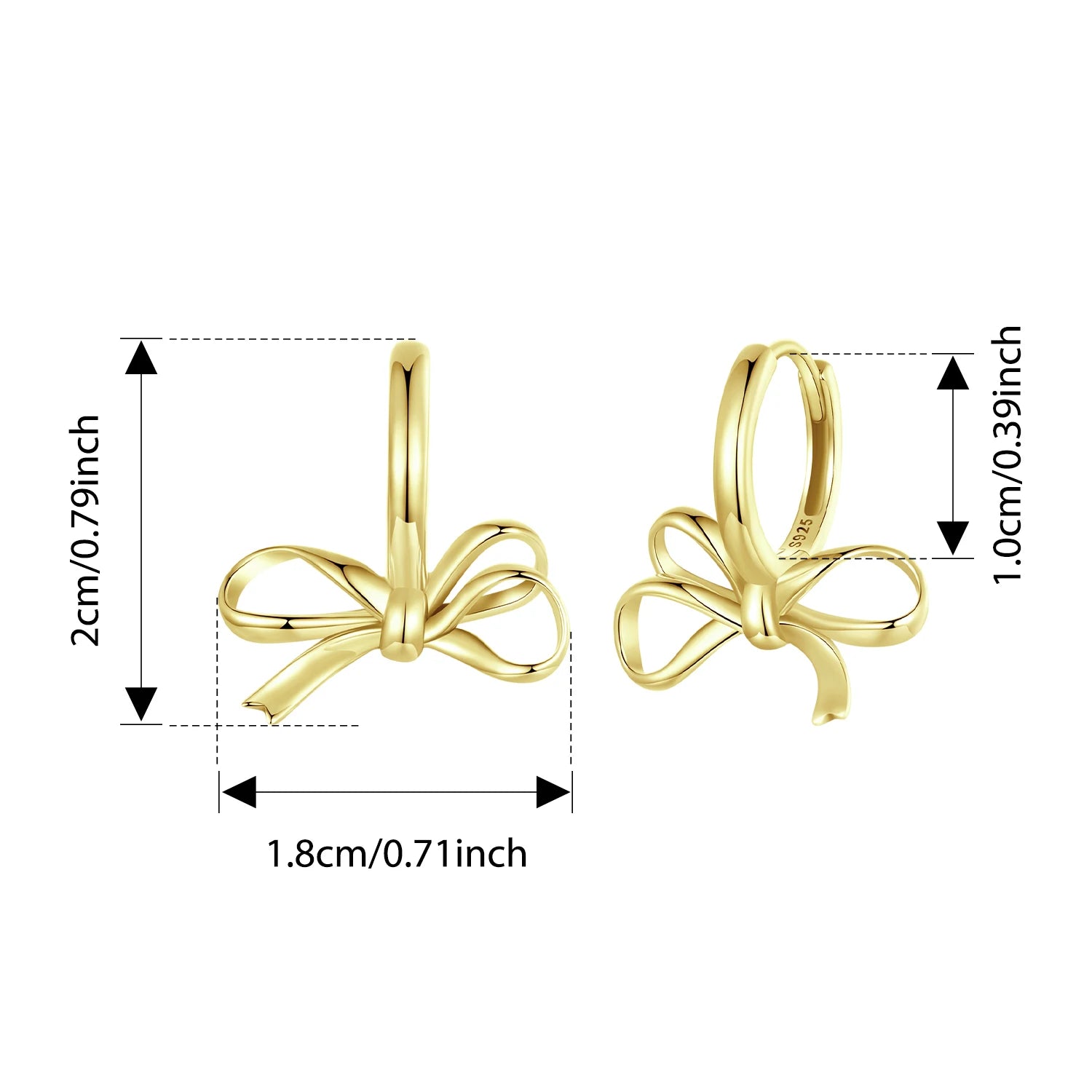 BISAER 925 Sterling Silver Simple Bow Ear Buckles Bowknot Classic Hypoallergenic Earrings Plated Gold for Women Fine Jewelry