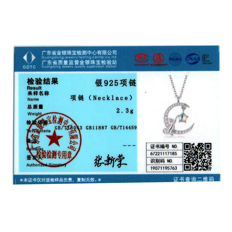 BISAER Genuine 925 Sterling Silver Cute Cat Moon Jewelry Set Animal Pendant Necklaces &Ring Original Jewelry Women Romantic Gift