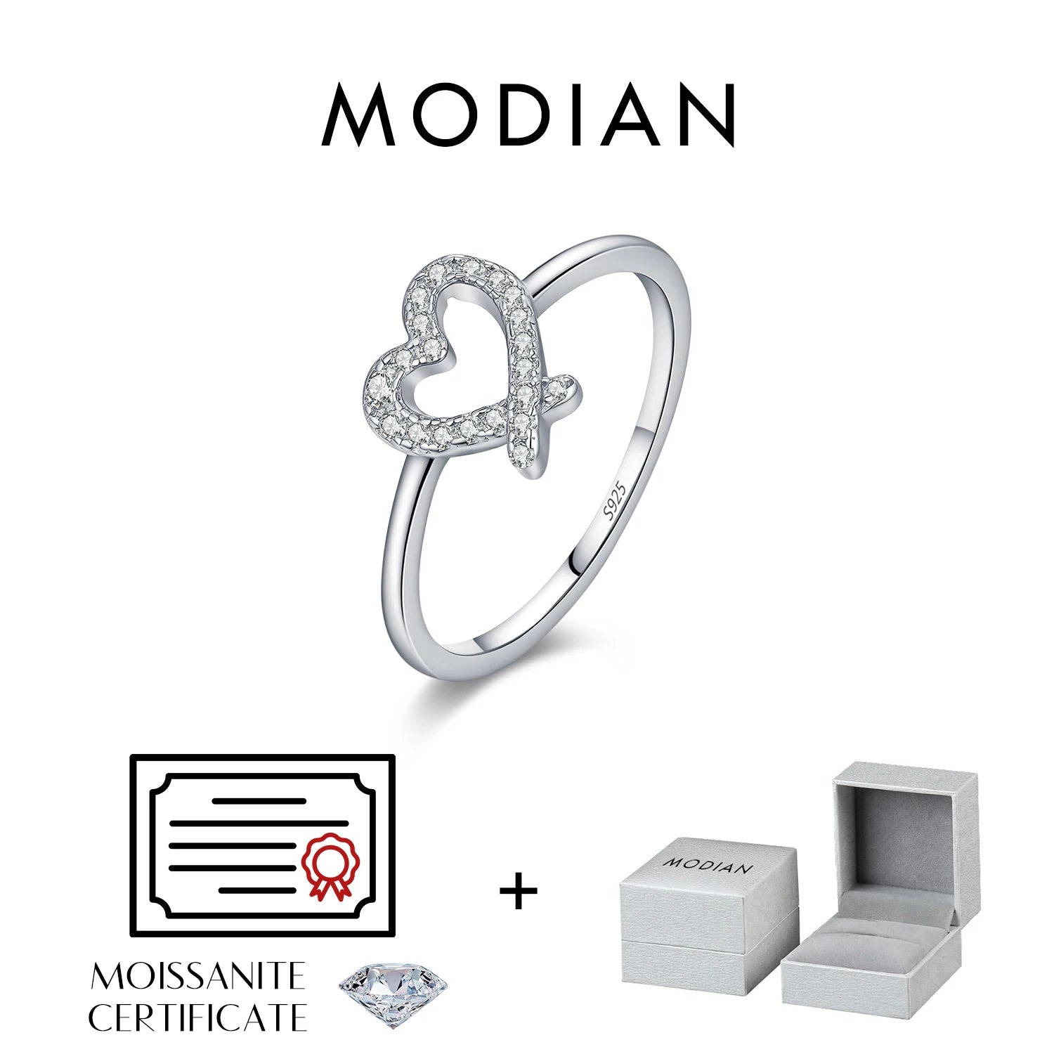 MODIAN Sparkling D Color Moissanite 925 Sterling Silver Rings Irregular Hollow Heart Finger Rings For Women Fine Jewelry