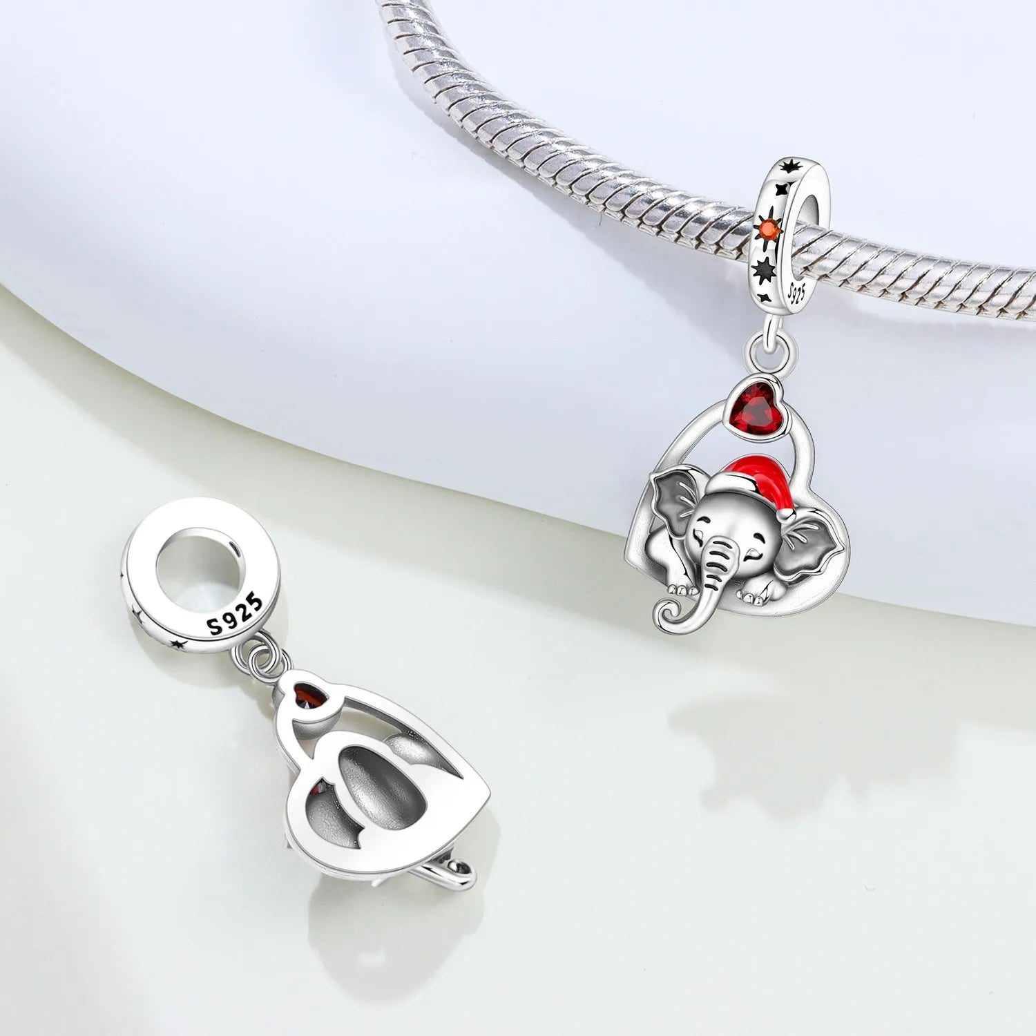 PANPOKI 925 Sterling Silver Love Christmas Elephant Pendant Bead Original Pendants Bracelet Charm Jewelry Party DIY Trendy Gift