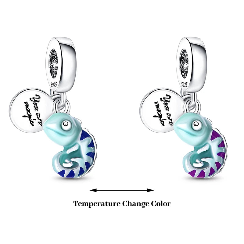 925 Silver Plated Luminous Chameleon Change Color Butterfly Insect Charms Pendant Fit Pandach 925 Original Bracelets DIY Jewelry