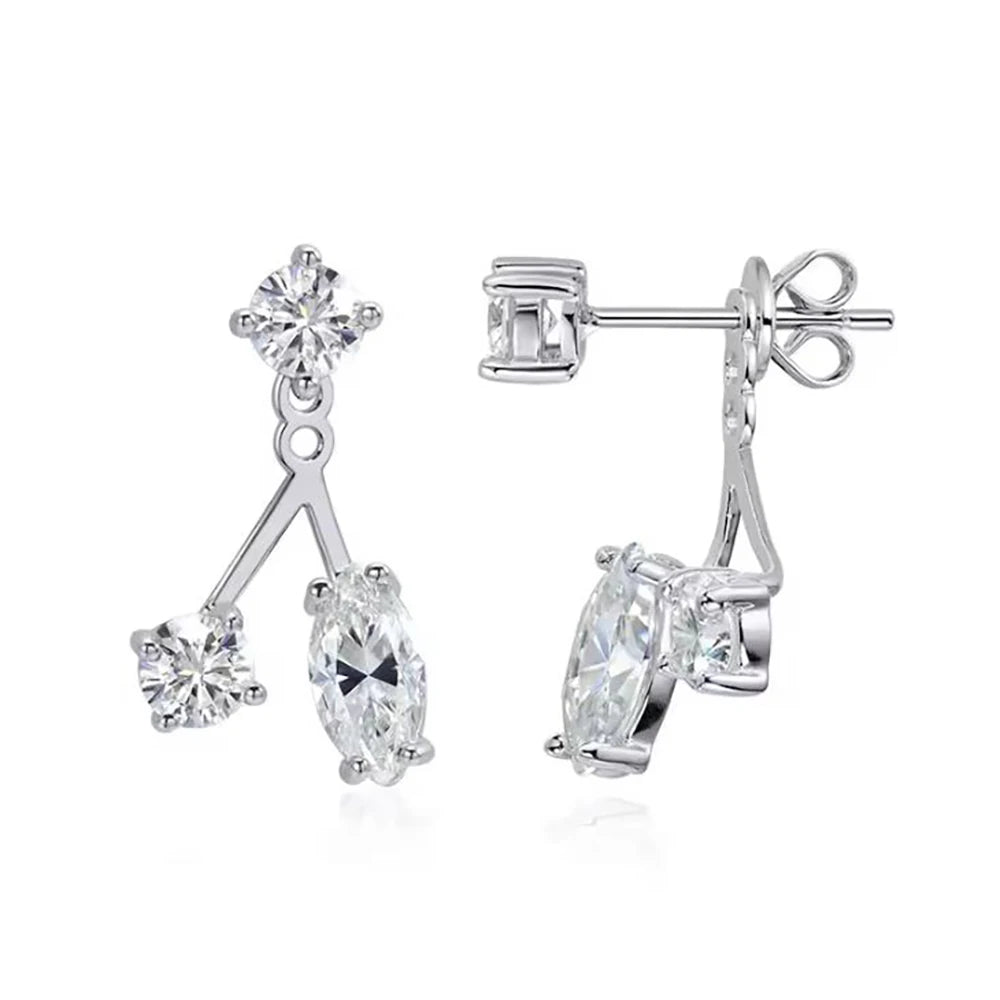 Serenity 1.8ct Marquise D Moissanite Earrings for Women Gift Solid s925 silver Two-in-one Adjustable Earrings Plated 18K Jewelry