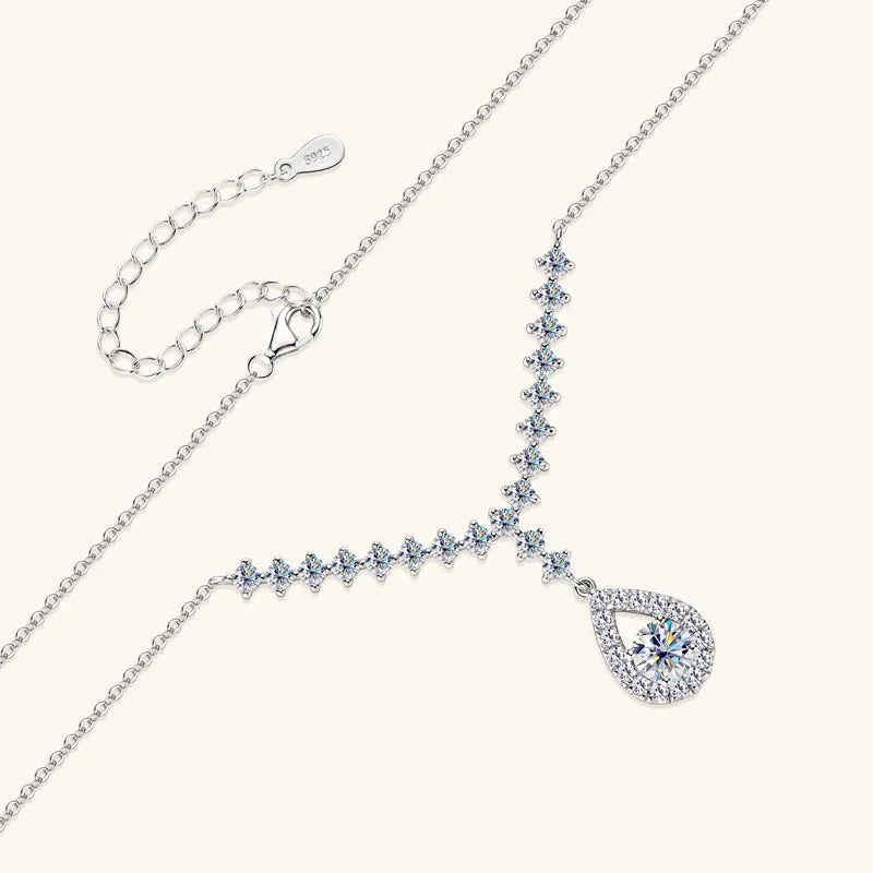 OXTAO D VVS1 Moissanite WaterDrops Necklace for Woman GRA Certified 925 Sliver Y-Shaped Lariat Star Necklace Luxury Jewelry Gift