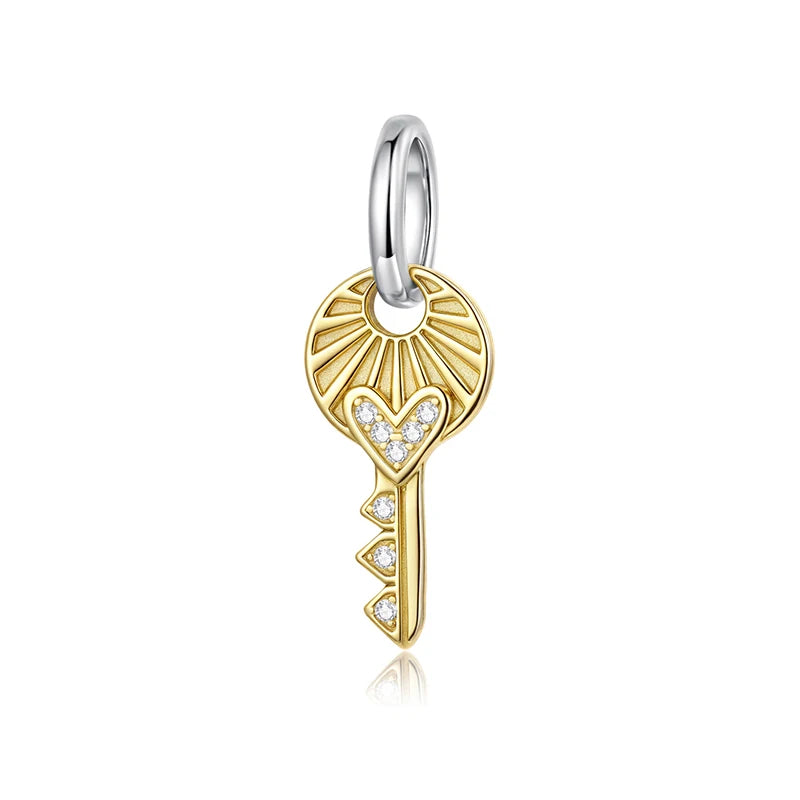 WOSTU Valentine Series 925 Silver Love Heart Charms Key Pendant Murano Glass Bead Fit Bracelet Jewelry Making Gift For Lover Her