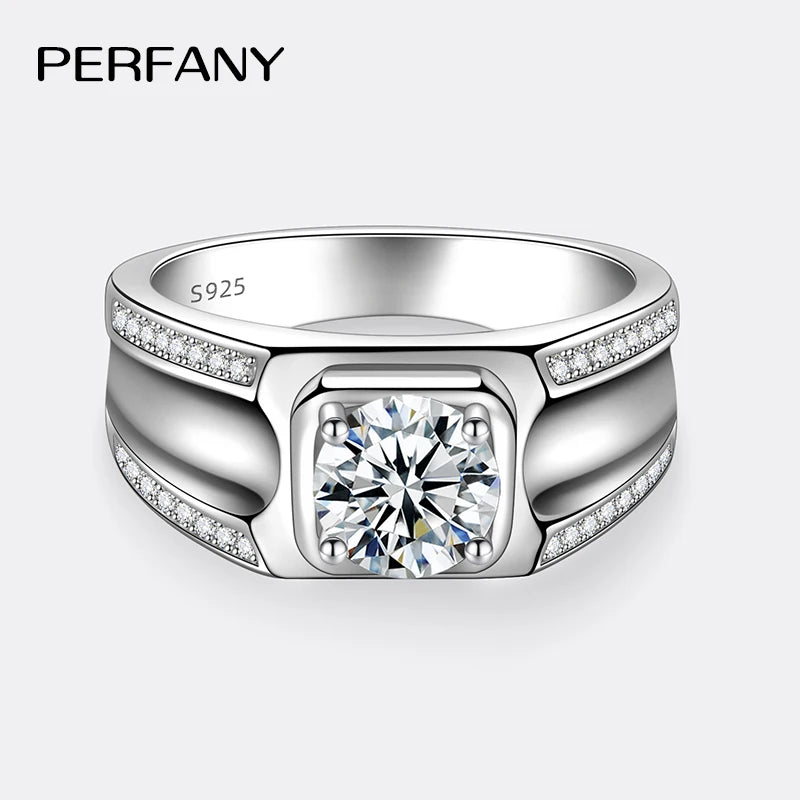 PERFANY 1CT Moissanite Ring for Men S925 Pure Silver Inlaid Laboratory Diamond Engagement Ring Wedding Luxury Jewelry - Madeinsea©