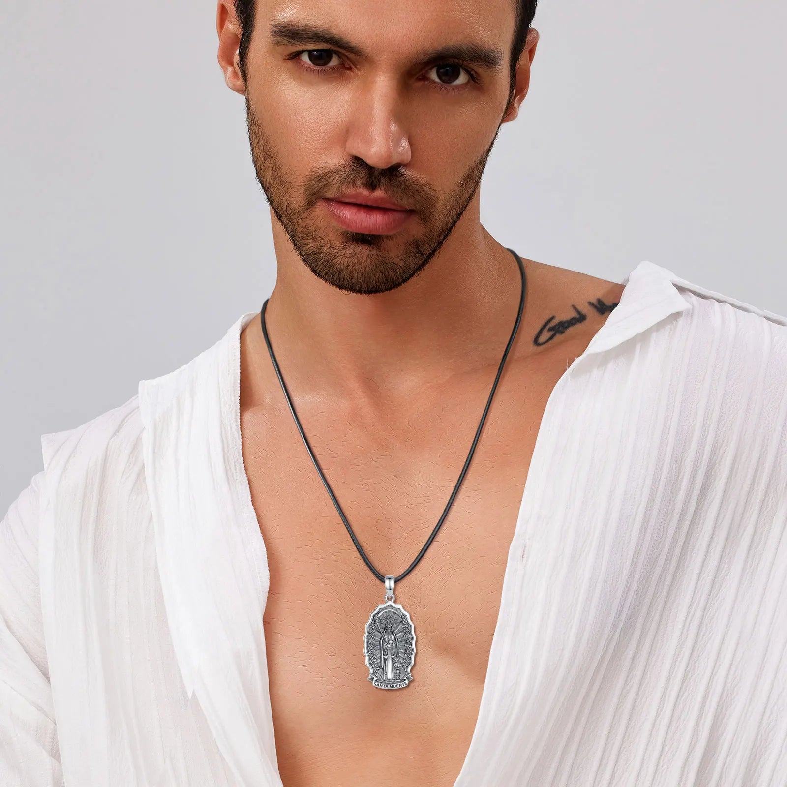 Eudora 925 Sterling Silver Santa Muerte Necklace for Women Man Holy Death Scythe Mexican Pendant Personality Jewelry Fine Gift