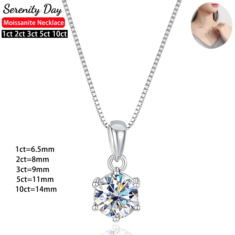 Serenity 1-10ct D Color Big Moissanite Pendant Necklace Women Wedding Gift S925 Sterling Silver Sparkling Lab Diamond Neck Chain - Madeinsea©