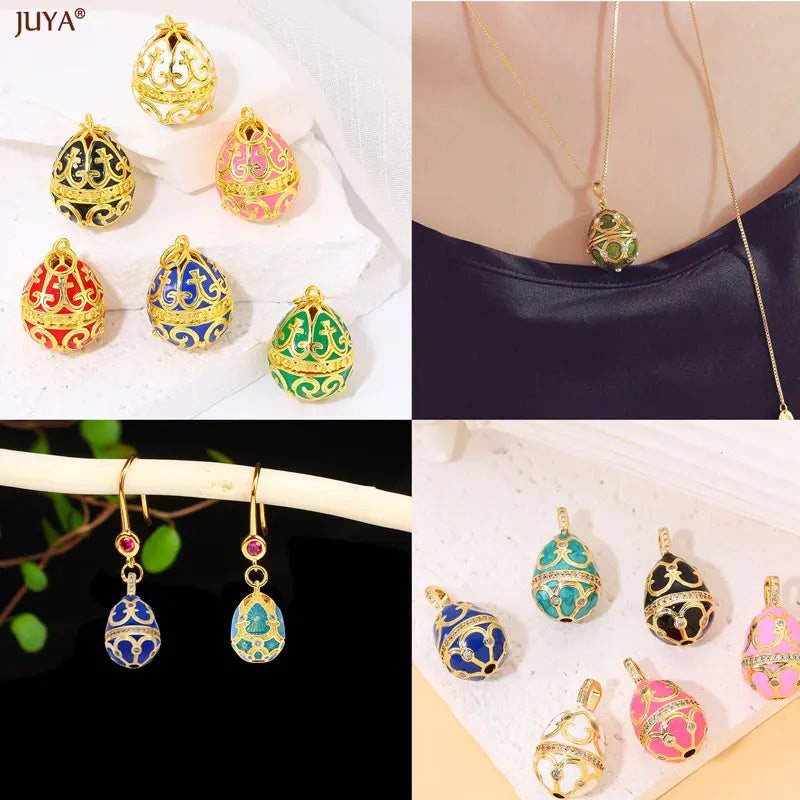 JUYA New 3D Water Drop Pendant Bohemia Type CZ Enamel Charm For DIY Women Necklaces Jewelry Making Accessories