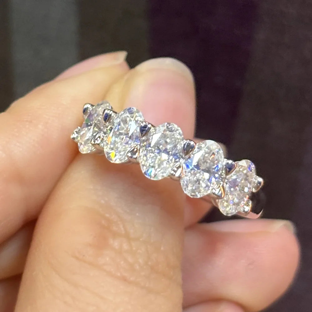 Serenity 2.5cttw Oval Cut D Color Moissanite Rings for Women Men 100% S925 Sterling Silver Plated 18K Row Rings Fine Jewelry GRA