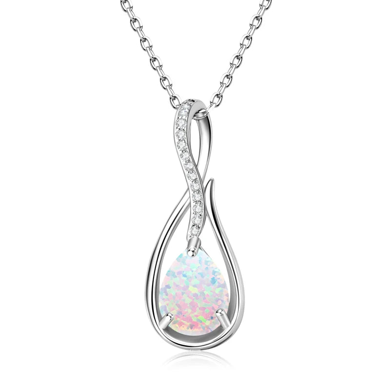 OXTAO 10x7mm Artificial Gemstone Pendant for Women Real 925 Sterling Silver Pear Cut White Opal Pendant  Necklace Luxury Jewelry