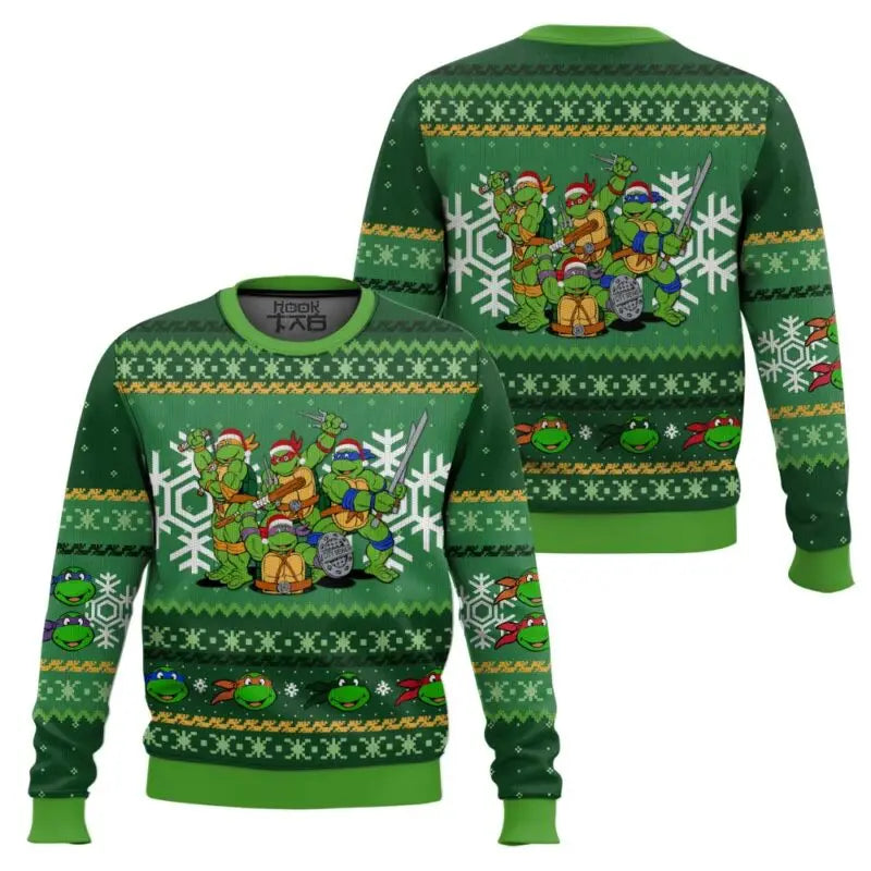 Men Round Neck Christmas Ugly Sweater With Full Print Personalized Fashion Trend Cool Street Vitality Ninja Turtle Fans Pursuing