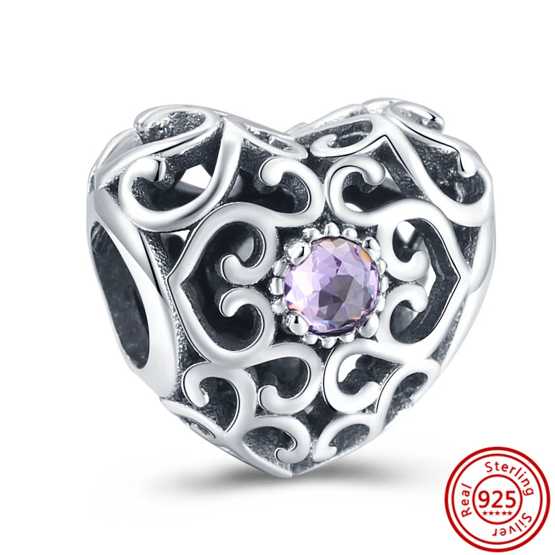 Authentic 100% 925 Sterling Silver Fit Original Pantaro Charms Bracelet Heart Round Style Simple Beads Women DIY Jewelry Making