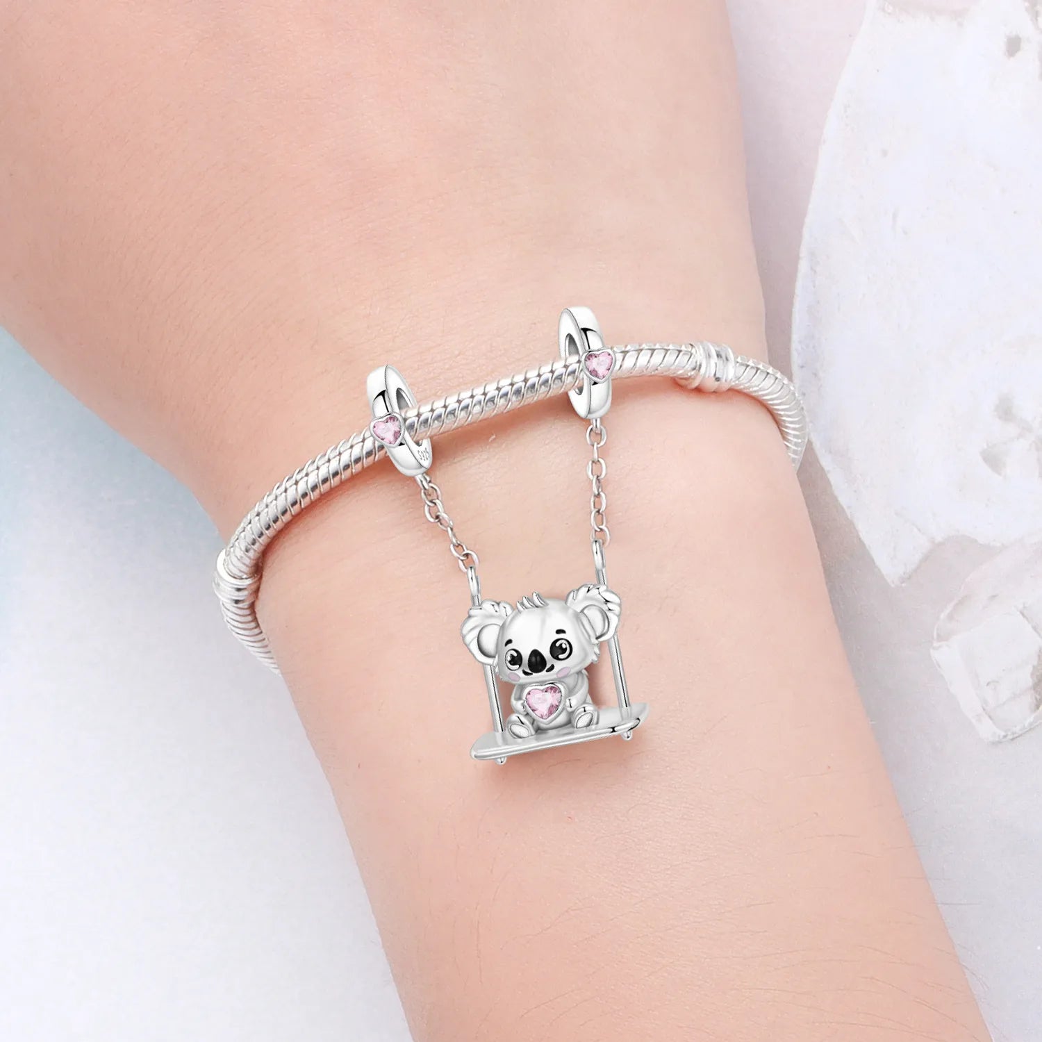 PANPOKI 925 Sterling Silver Swing Koala Animal Beads Original Pendant Bracelet Charm Jewelry Party DIY Trendy Gifts