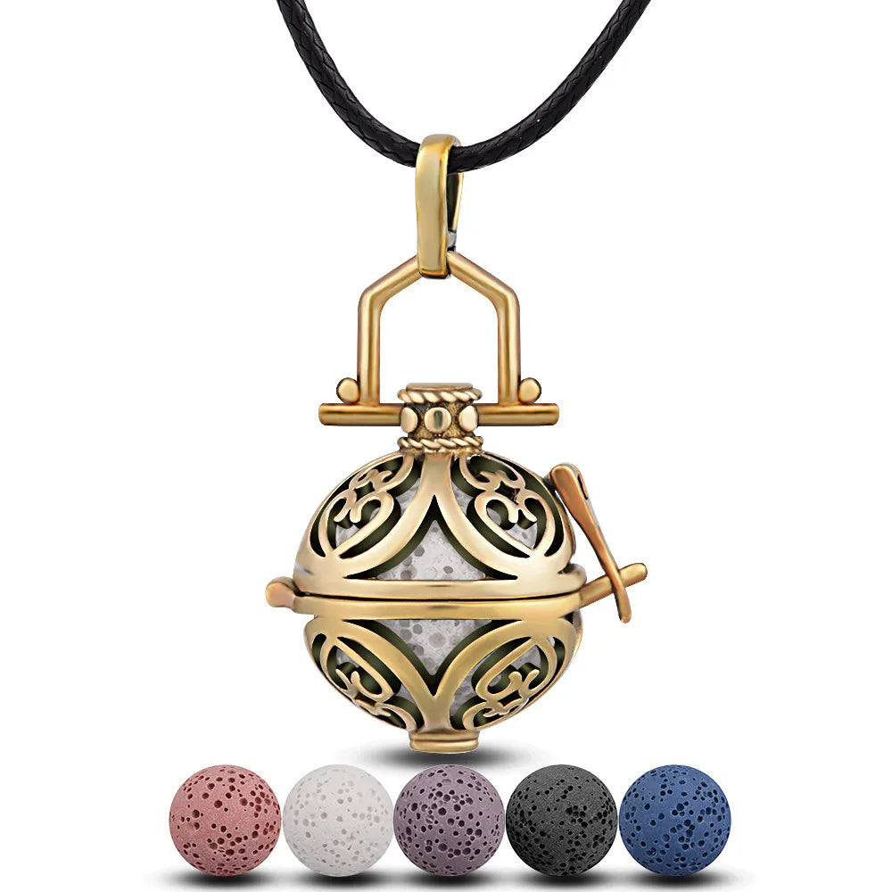 Collier Eudora en pierre de lave volcanique 16 mm avec pendentif en forme de cœur et diffuseur de parfum et d'arômes, bijoux d'aromathérapie, cadeau pour femme