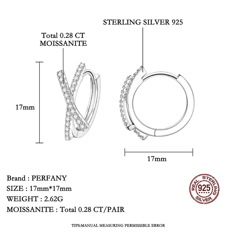PERFANY 0.28CT Full Moissanite Hoop Earrings Women S925 Pure Silver Cross Design Laboratory Diamond Fashion Jewelry Party Gift - Madeinsea©