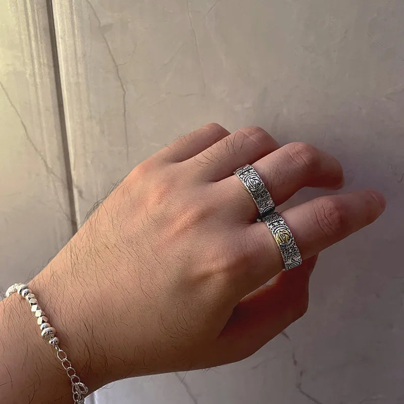 Retro Golden Horus Eye Totem Ring For Men Punk Gothic Adjustable Open Ring Handmade Designer Jewelry Unisex Accessories Gift