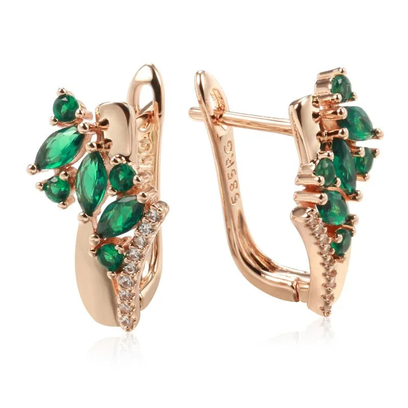 Rose Gold Geometric 585RG Earrings for Women Small Square Zircon Ear Clips Minimalist Fashion Jewelry
