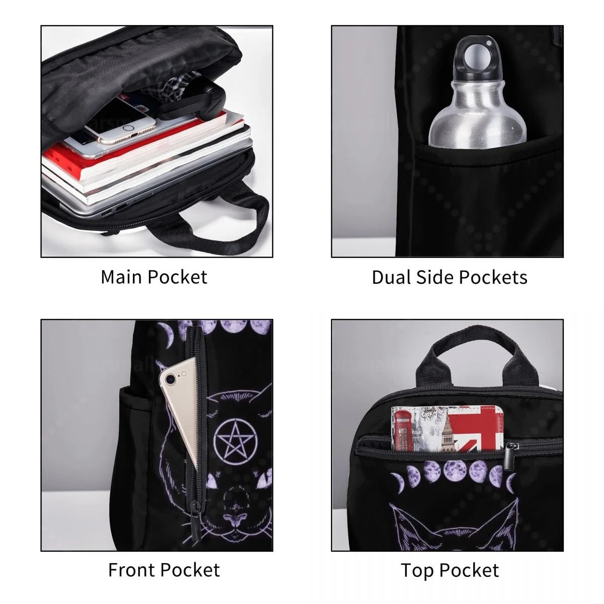 Black Hail Cat MoonTravel Backpack College Book Bag for Men Women Lightweight Casual Should Bags for Outdoor Sports Hiking