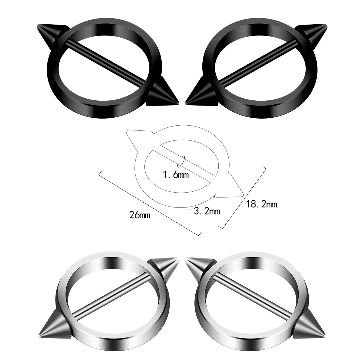 1Pair Gothic Stainless Steel Round Straight Barbells Industrial Nipple Piercing Sexy Ladies Nipple Simple Body Piercing Jewelry