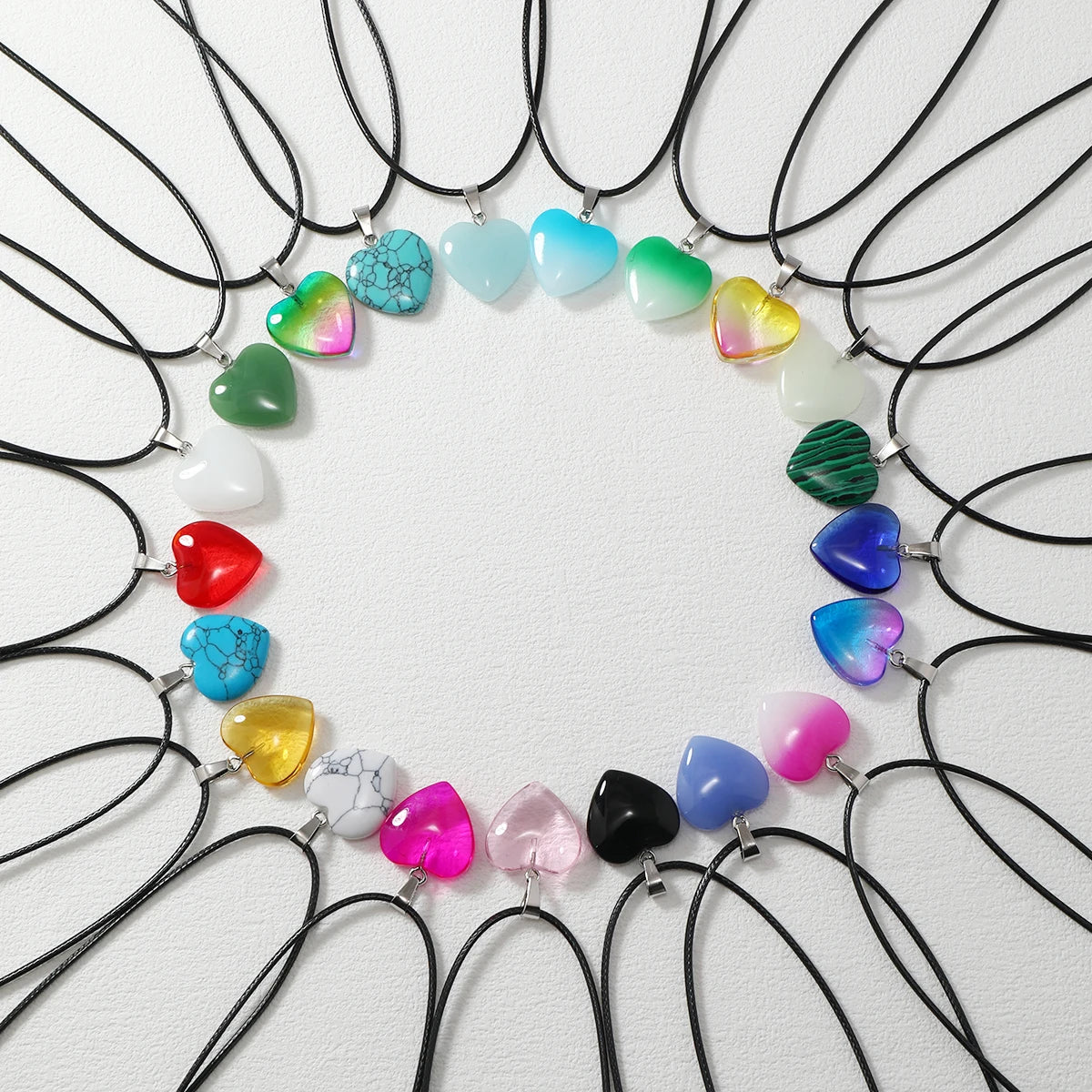 21PCS Hexagonal Column/peach Heart Shape Pendant Necklace Natural Stone Glass Pendant Necklace DIY Jewelry Accesories