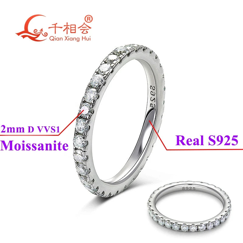 solid 2mm 3mm Moissanite Full Eternity Ring Band 925 Sterling Silver white Round Moissanite Diamond Jewelry gift dating party - Madeinsea©