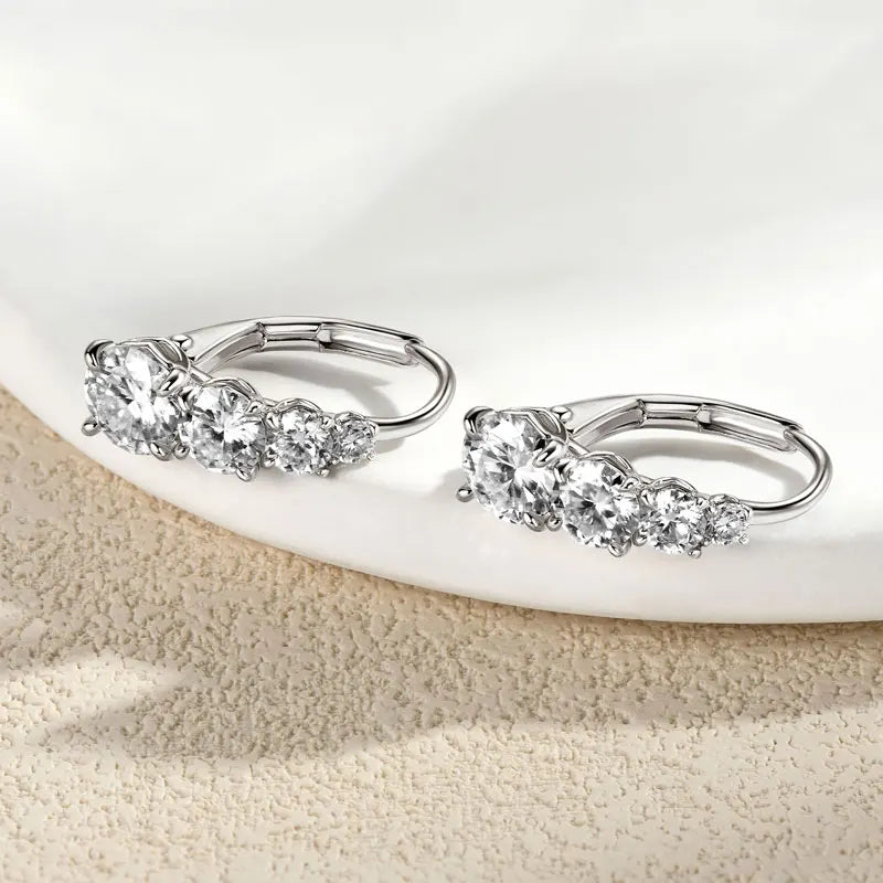 OXTAO Real 925 Silver Moissanite Hoop Clip Earrings for Women Unique Gradient Size High 19cm Temperament Earring Jewelry Gift