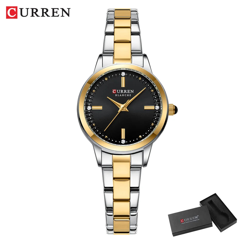 CURREN Simple Round Dial Fashion Dress Quartz Watches for Ladies with Stainless Steel Bracelet Luxury Wristwatches - Madeinsea©