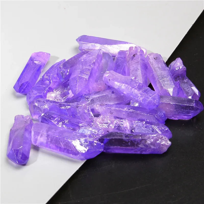 Natural Quartz Stick Beads Top Drilled Rainbow Crystal Loose  Point Beads For Jewelry DIY Healing Hairpin Wedding Halloween Gift