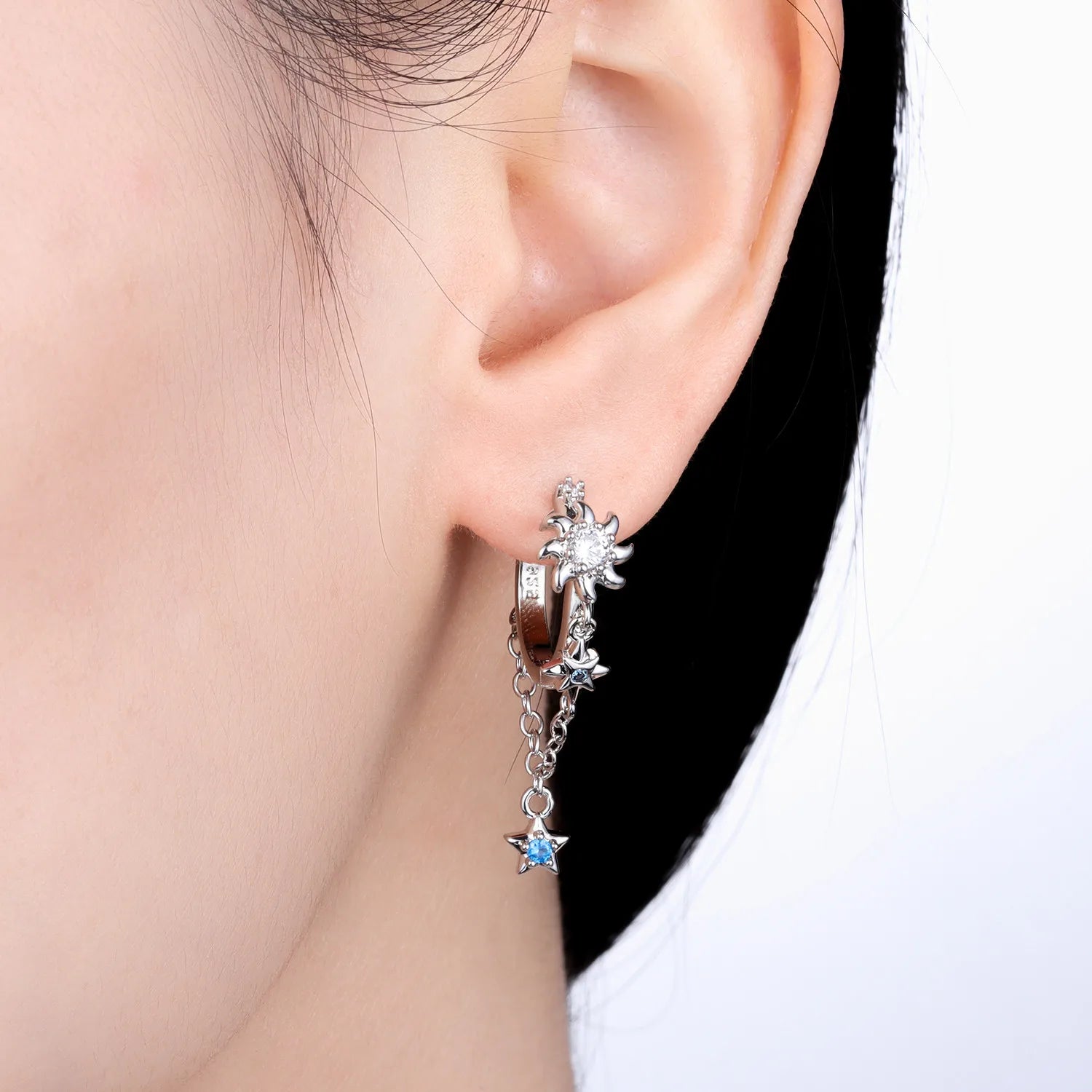 PANPOKI 925 Sterling Silver Sun Moon Stars Tassel Drop Earrings Women Earrings Charm Fashion Versatile Party Jewelry Gifts