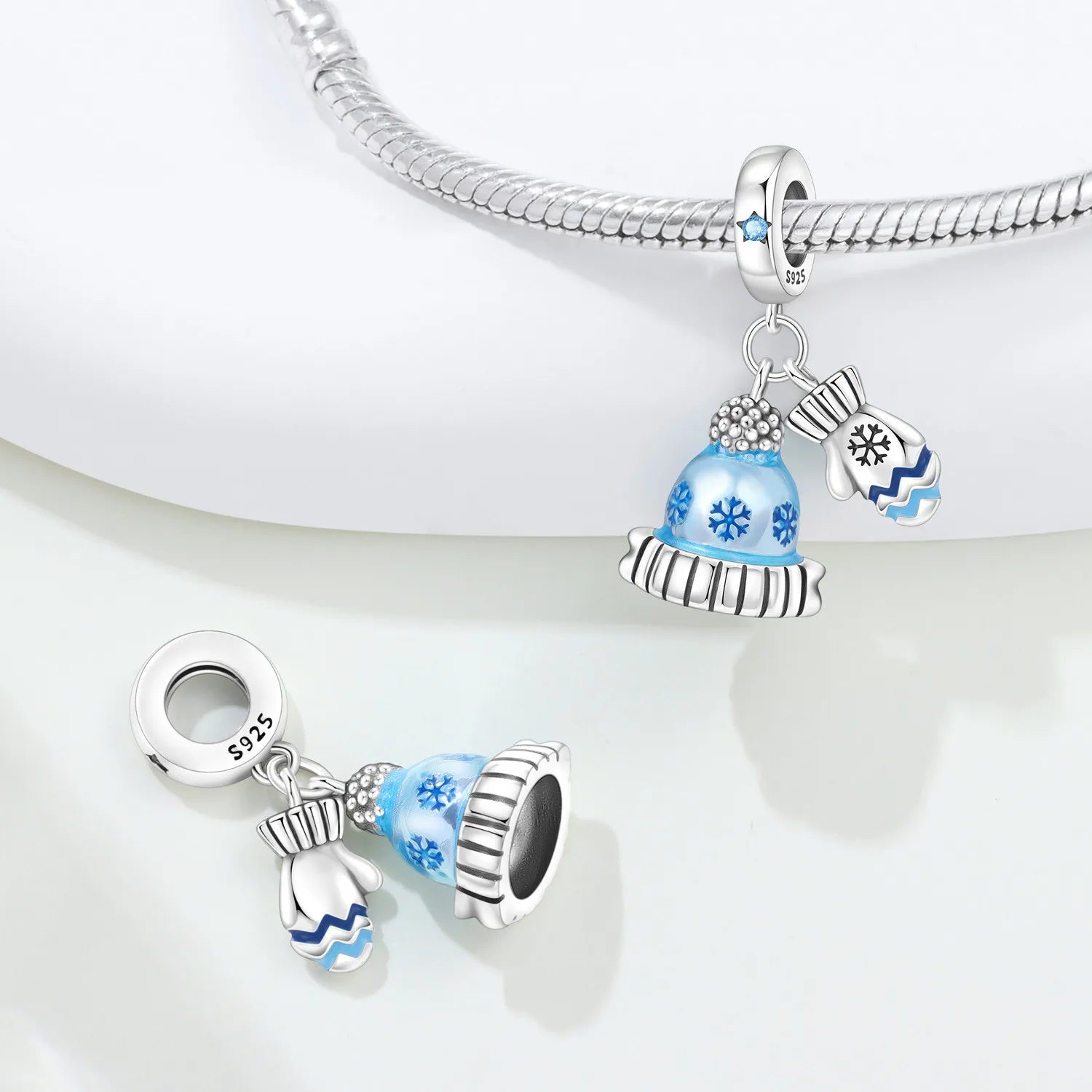 PANPOKI 925 Sterling Silver Blue Hat Glove Beads Original Pendants Bracelet Charm Jewelry Party DIY Trendy Gifts