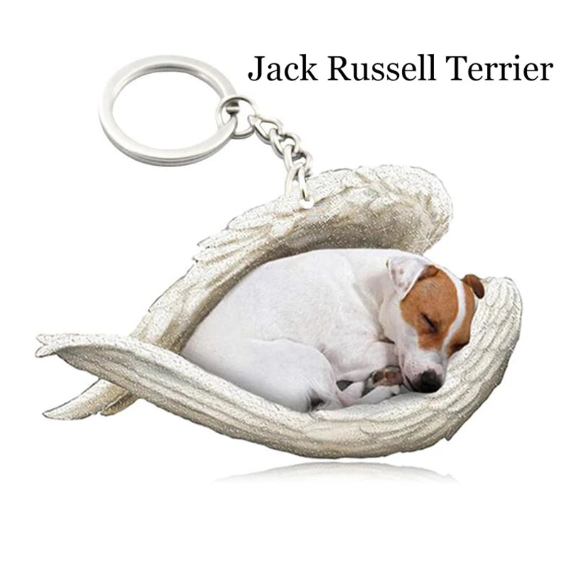 100 Style Cut Dog Sleeping Angel Pendant Bag Keychain Car Keychain Keyring Animal Pet Jewelry Boyfriend Girls Gift Accessories