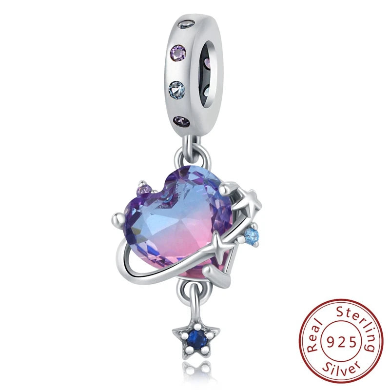 100% Real 925 Sterling Silver Charms Beads Stars Moon Pendant Fit Original Charms Bracelets Bangle DIY Jewelry Gifts