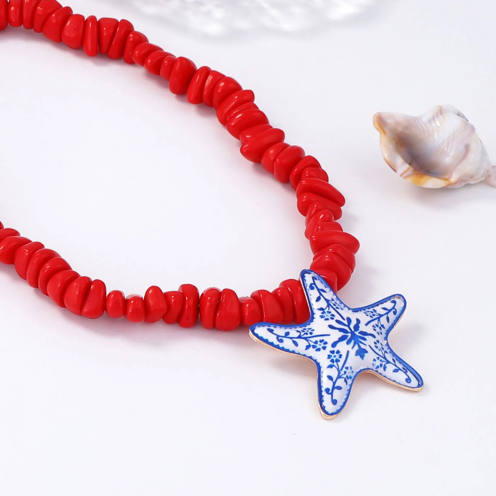 Collier tendance et décontracté style vacances à l'océan, perles en alliage de céramique et étoile de mer