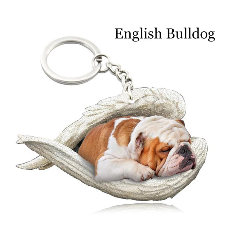 100 Style Cut Dog Sleeping Angel Pendant Bag Keychain Car Keychain Keyring Animal Pet Jewelry Boyfriend Girls Gift Accessories