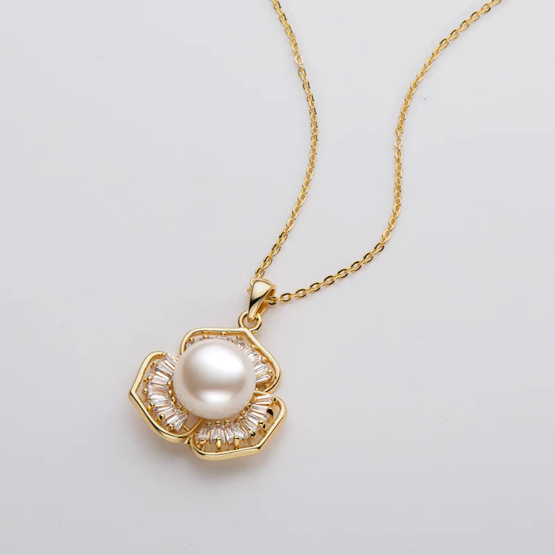 1pcs 9.5-10mm freshwater pearl flower necklace 14K gold bag For Women Girl New Concise Trendy Wedding Jewelry Gift Party