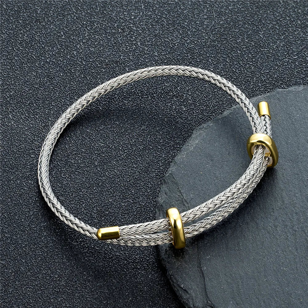 MKENDN Simple Style Men Women DIY Beads Jewelry Non-fading Steel Wire Rope Bracelet Classic Cuff Charm Bracelet for Couple Gifts