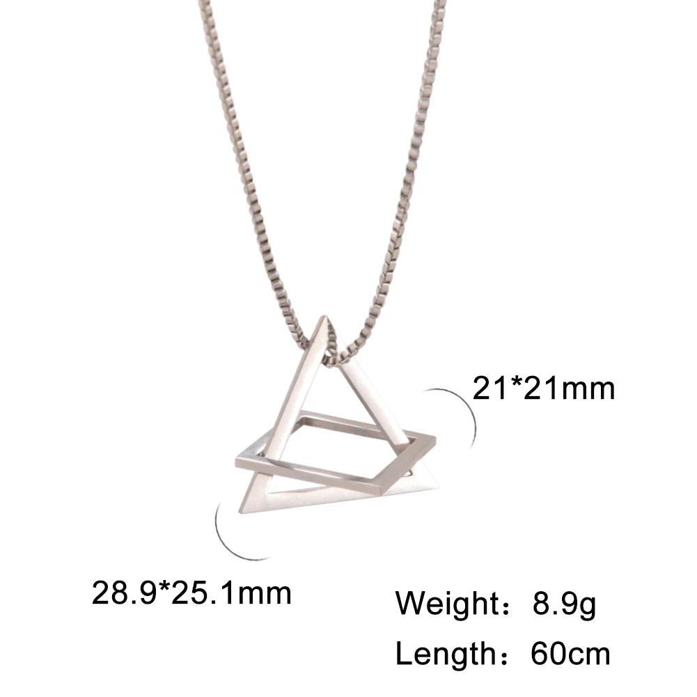 Dreamtimes Inverted Triangle Pendant Necklace Geometric Stainless Steel Chain Streetwear Hip hop Guy Jewelry For Men Necklace