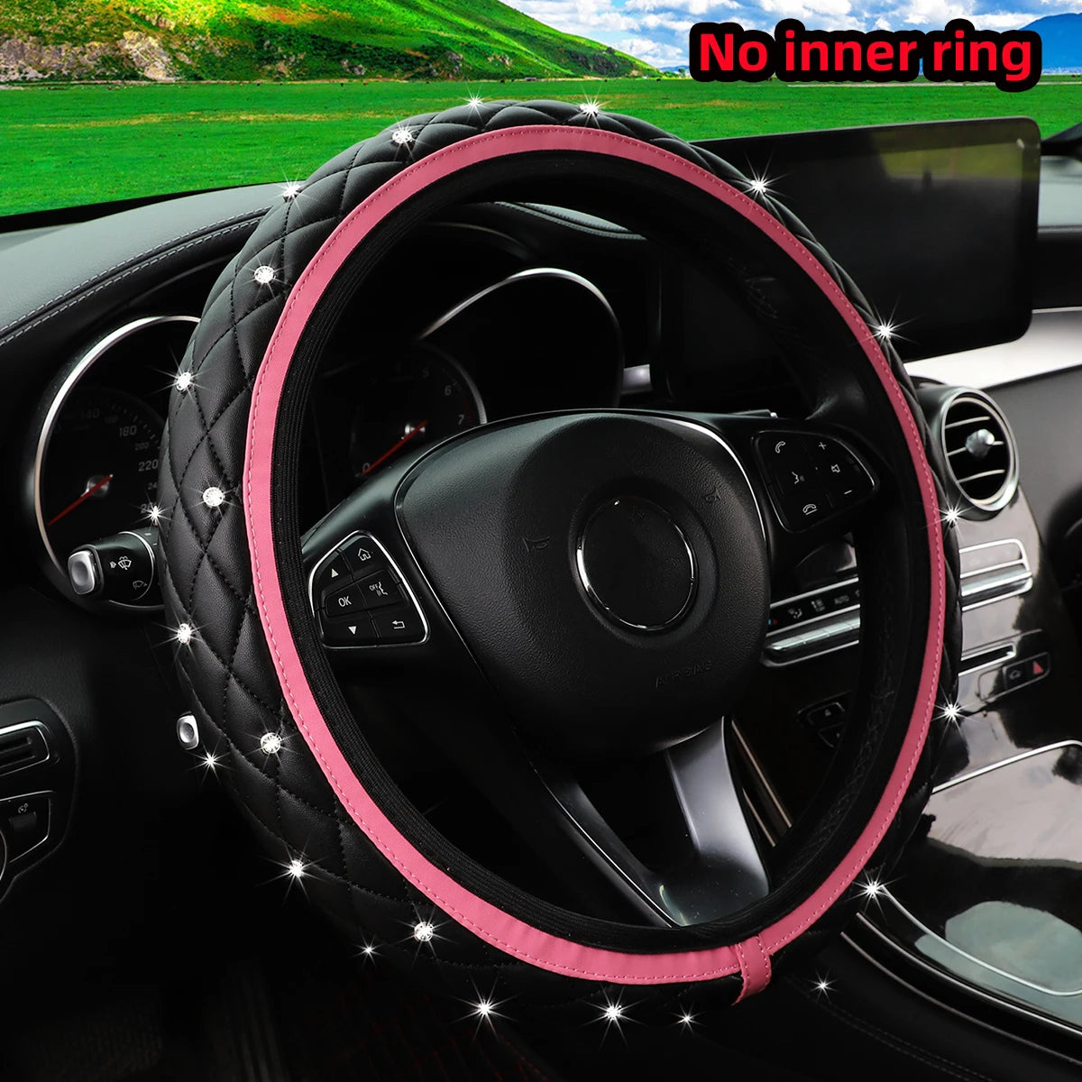 1 PU leather embroidered stereo diamond-encrusted Blingbling car steering wheel cover for 14.5-15 inch automotive supplies - Madeinsea©