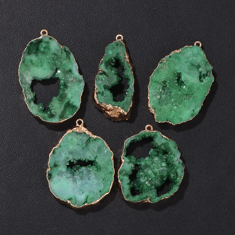 1 PCS Colorful Natural Quartz Geode Pendant Irregular Shape Gold Color Plated Agat Slice Charm Pendants For Jewelry Necklace DIY