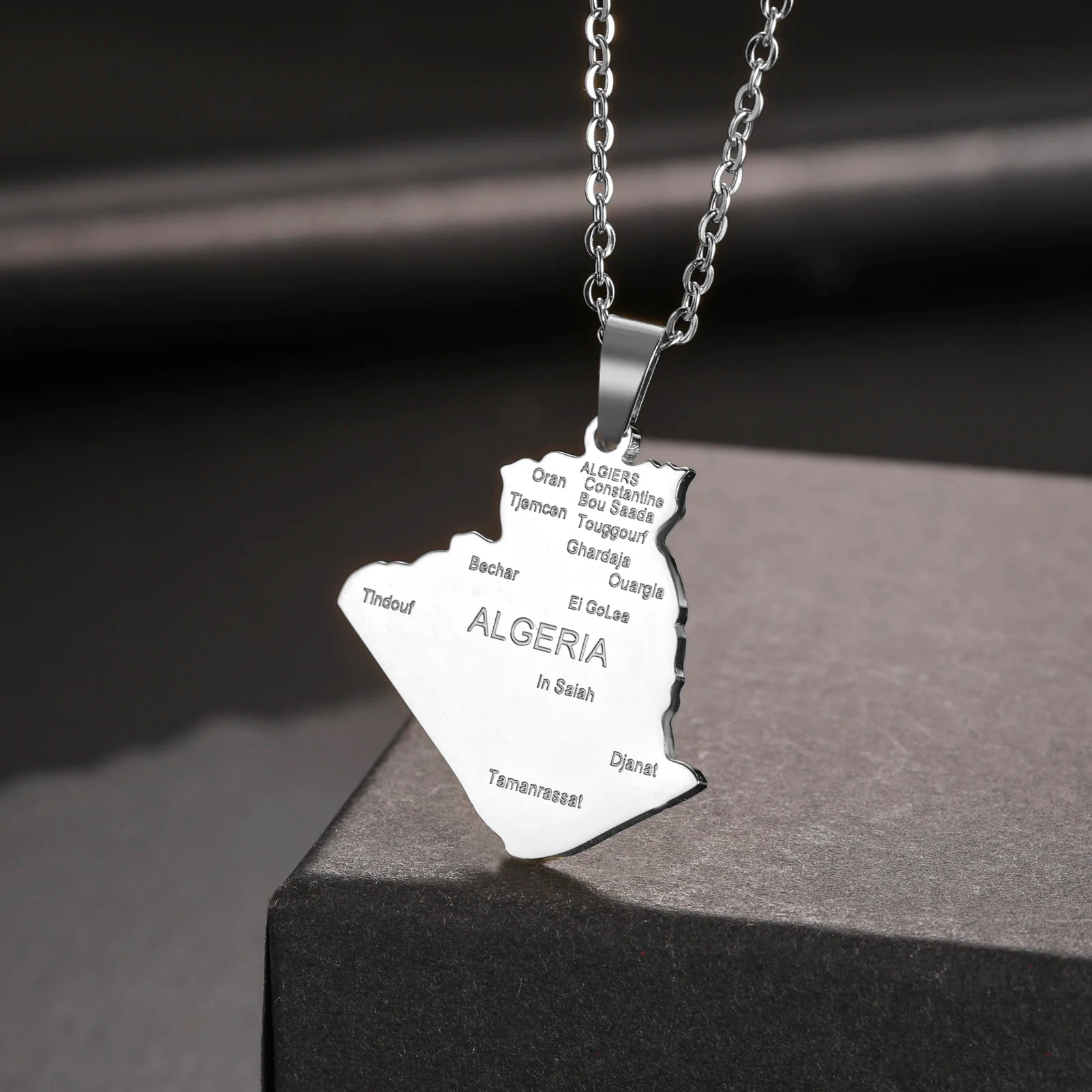 Dreamtimes Algeria Map City Name Necklace Pendant Stainless Steel Map of Algerian Chain Africa Country Jewelry Gift