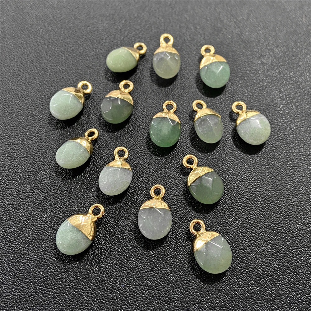 6x10mm Natural Faceted Oval Shape Stone Pendant Chalcedony Quartz Howlite Charms For Jewelry Making DIY Earring Accessories 5Pcs