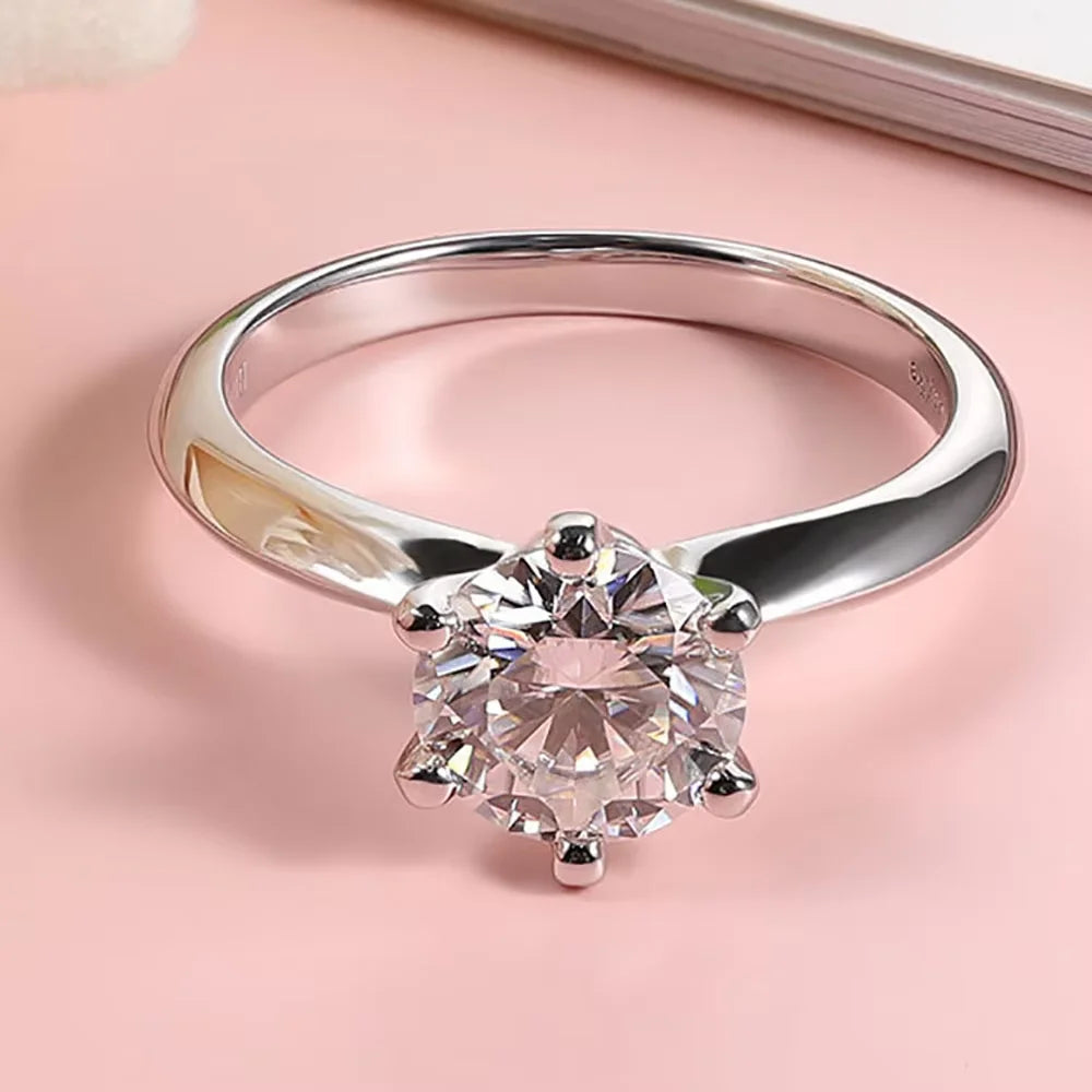 Serenity Six-claw 5ct 10ct Big Moissanite Rings For Women Wedding Bridal Gift 925 Sterling Silver Classic Eternity Rings Jewelry