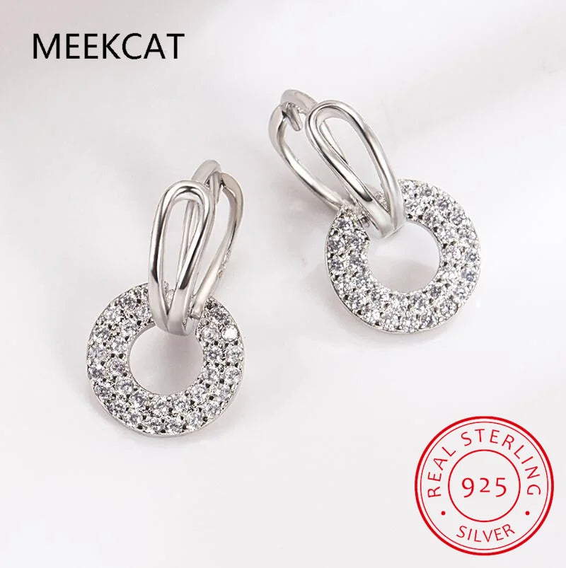 Minimalist 925 Sterling Silver Fashion Gothic Round Square CZ Hoop Earrings For Women Wedding Fine Jewelry DA2490