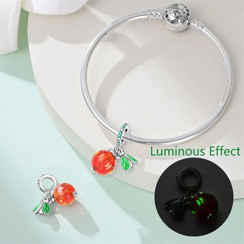 100% 925 Sterling Silver Glowing Planet Zircon Flower Fairy Four Leaf Clover Charms Bead Fit Original Bracelets DIY Jewelry Gift