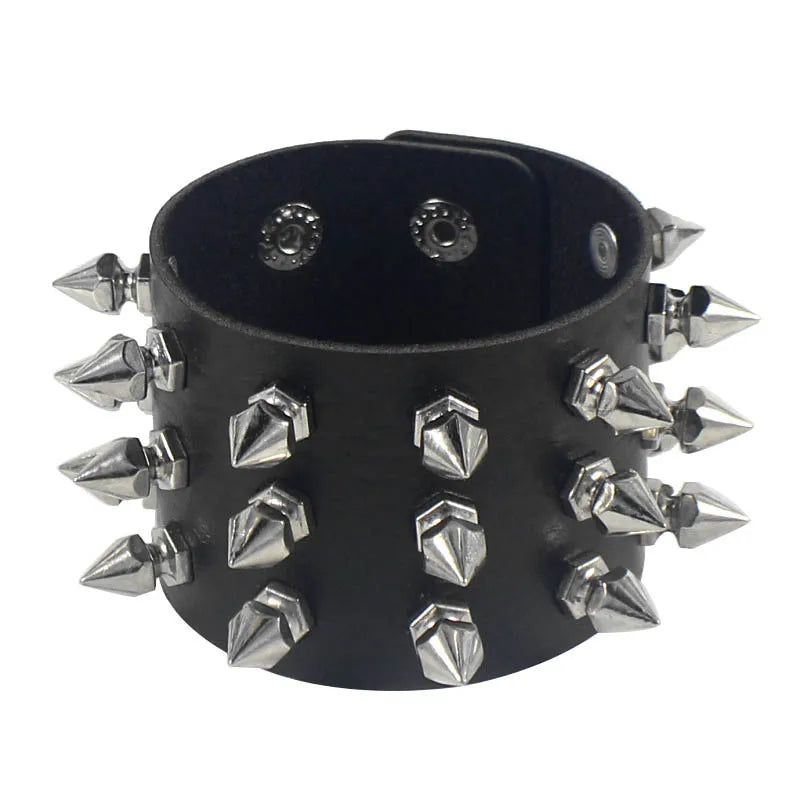 Vintage Leather Bracelets Punk Row Cuspidal Spikes Rivet Stud Wide Cuff PU Leather Punk Gothic Rock Unisex goth accessories