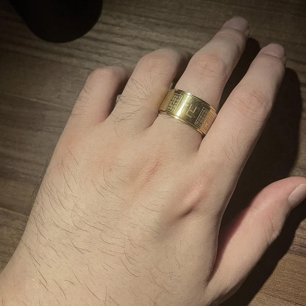 Bague tournante Manji Swastika Sutra du Cœur pour homme, en acier inoxydable, accessoire bouddhiste, bijou de créateur, cadeau bouddhiste