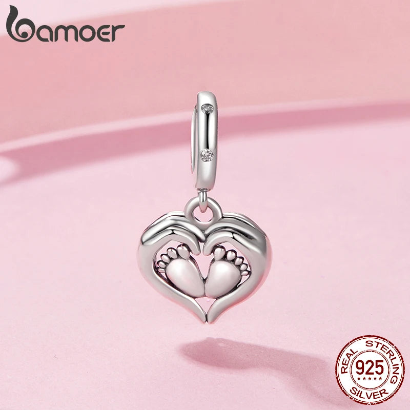 BAMOER 2025 New Solid 925 Sterling Silver Family Heart Charm fit Original Bracelet DIY Jewelry Accessories bamoer Beads SCC3046