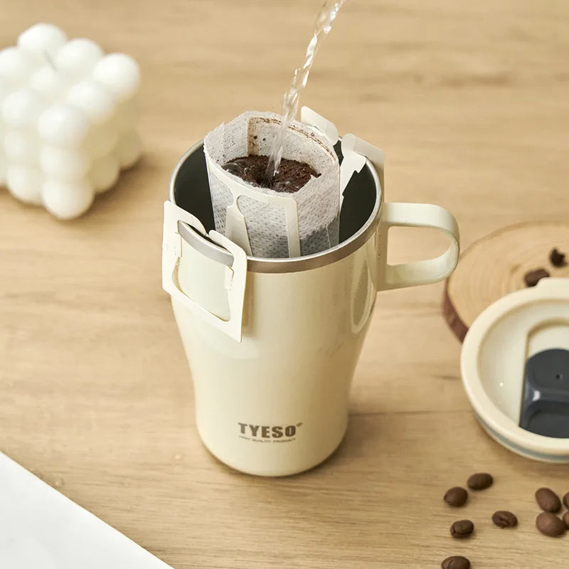 Tyeso Stainless Steel Insulated Coffee Tumbler with Handle Portable Thermal Travel Mug for Hot Cold Drinks Office Home Outdoor