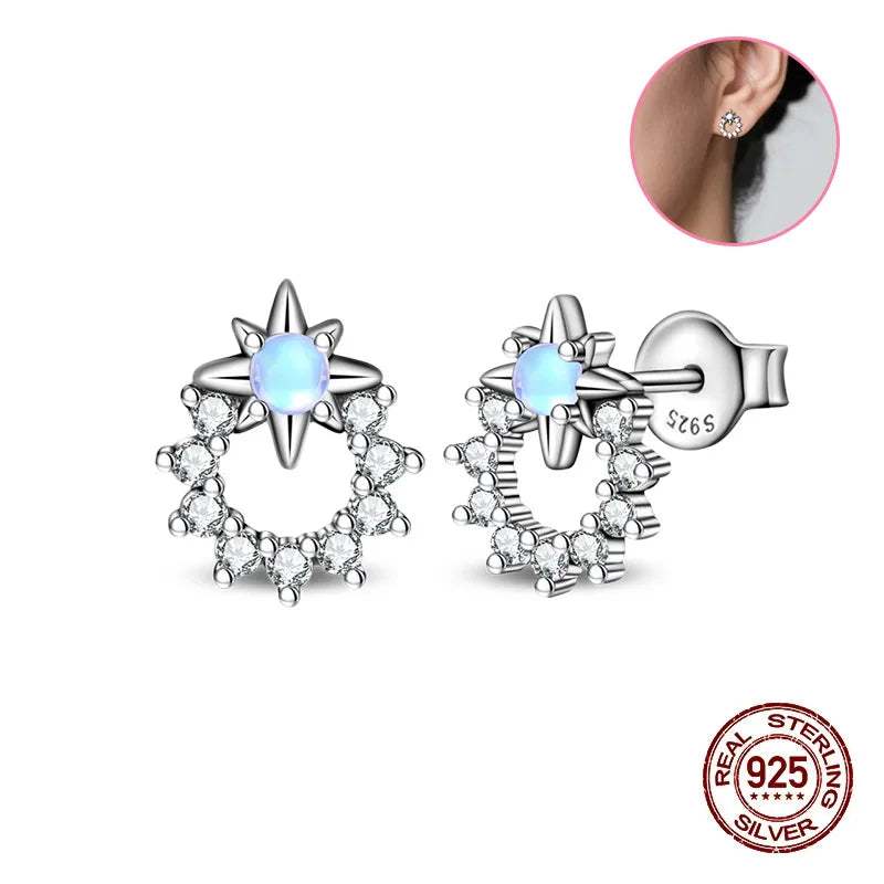 Crystal Zircon 100% 925 Sterling Silver Earrings Butterfly Zirconia Silver Stars Stud Earrings For Women Sterling Silver Jewelry