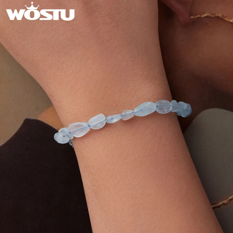 WOSTU 925 Sterling Silver Crystal Bracelet Blue Purple Heart Bangle  For Women Wedding Gift Fine Jewelry